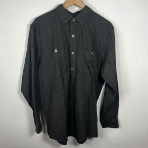 Harley Davidson Button Down Shirt Men Medium Gray‎ Cotton Collared Embroidered
